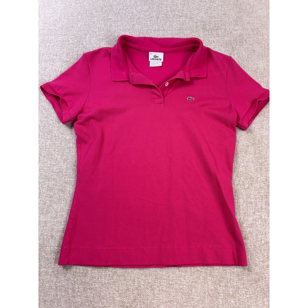 Lacoste Womens Magenta Pink Stretch Pique Short Sleeve Polo Shirt Size 42 Small